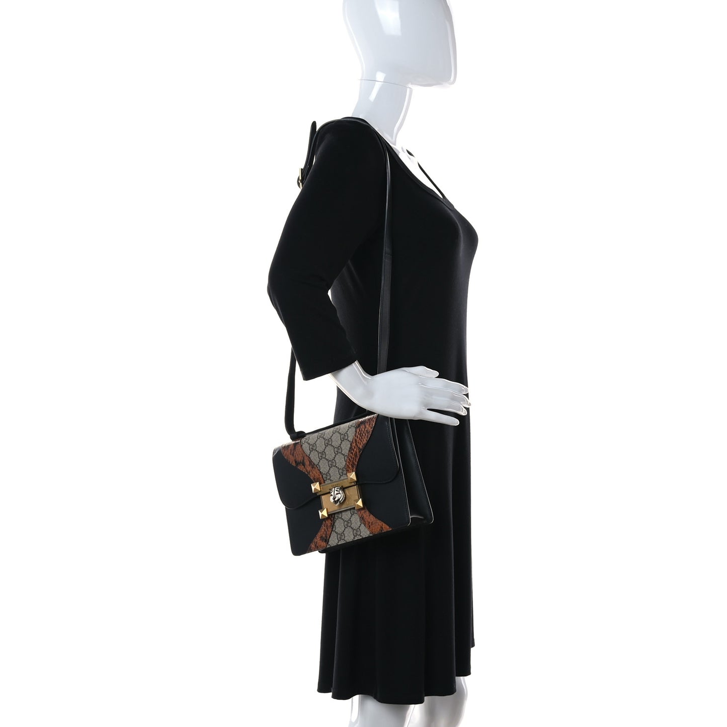 Nappa Elaphe GG Supreme Monogram Medium Osiride Shoulder Bag Black Bright Cuir Beige Ebony