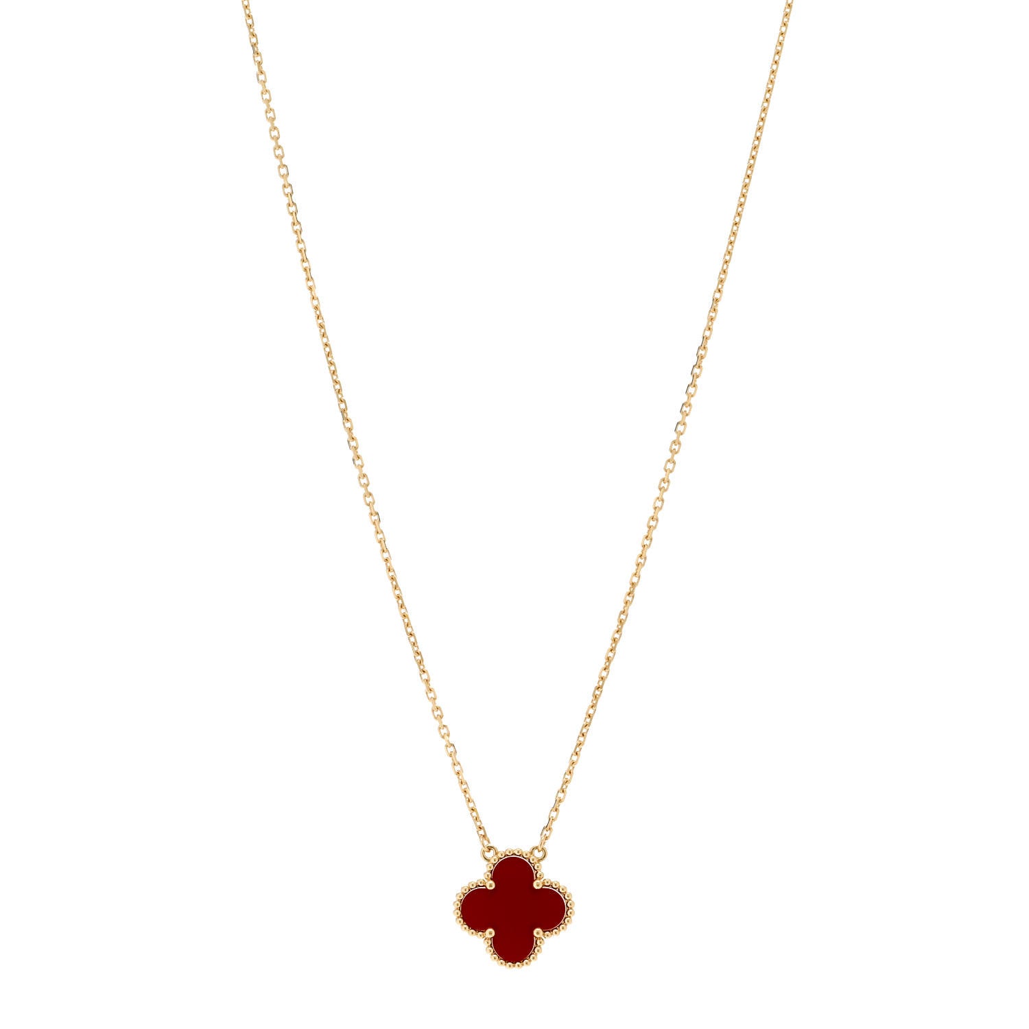 Van Cleef & Arpels 18K Yellow Gold Carnelian Vintage Alhambra Pendant Necklace 1 of 6