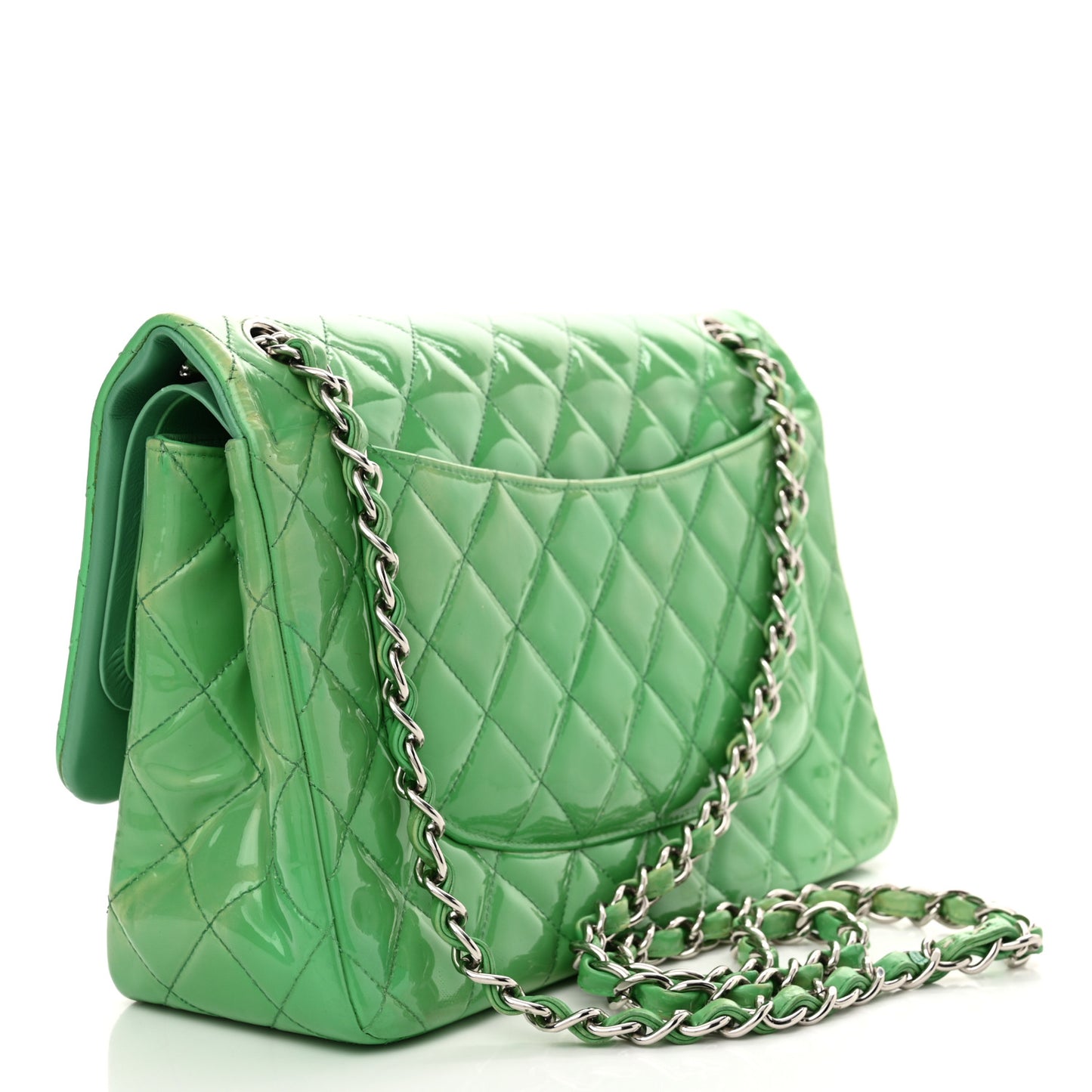 Patent Quilted Jumbo Double Flap Green