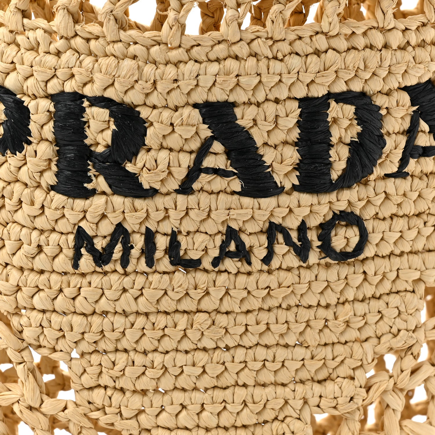 Prada Yarn Raffia Effect Crochet Logo Embroidered Tote Bag Naturale 7 of 14