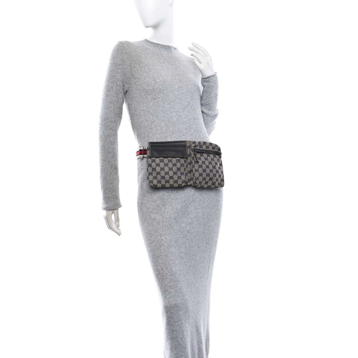 GG Monogram Web Double Pocket Belt Bag Navy