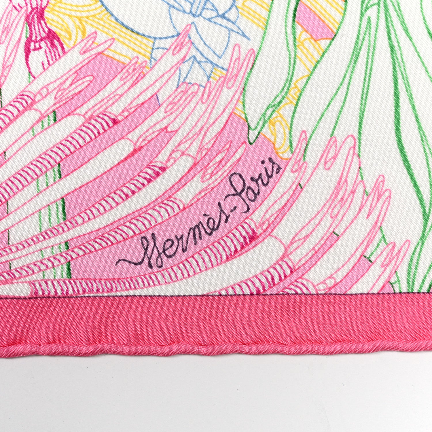 Hermes Silk Fantaisie Botanique Scarf 45 Rose Blanc Vert 2 of 4