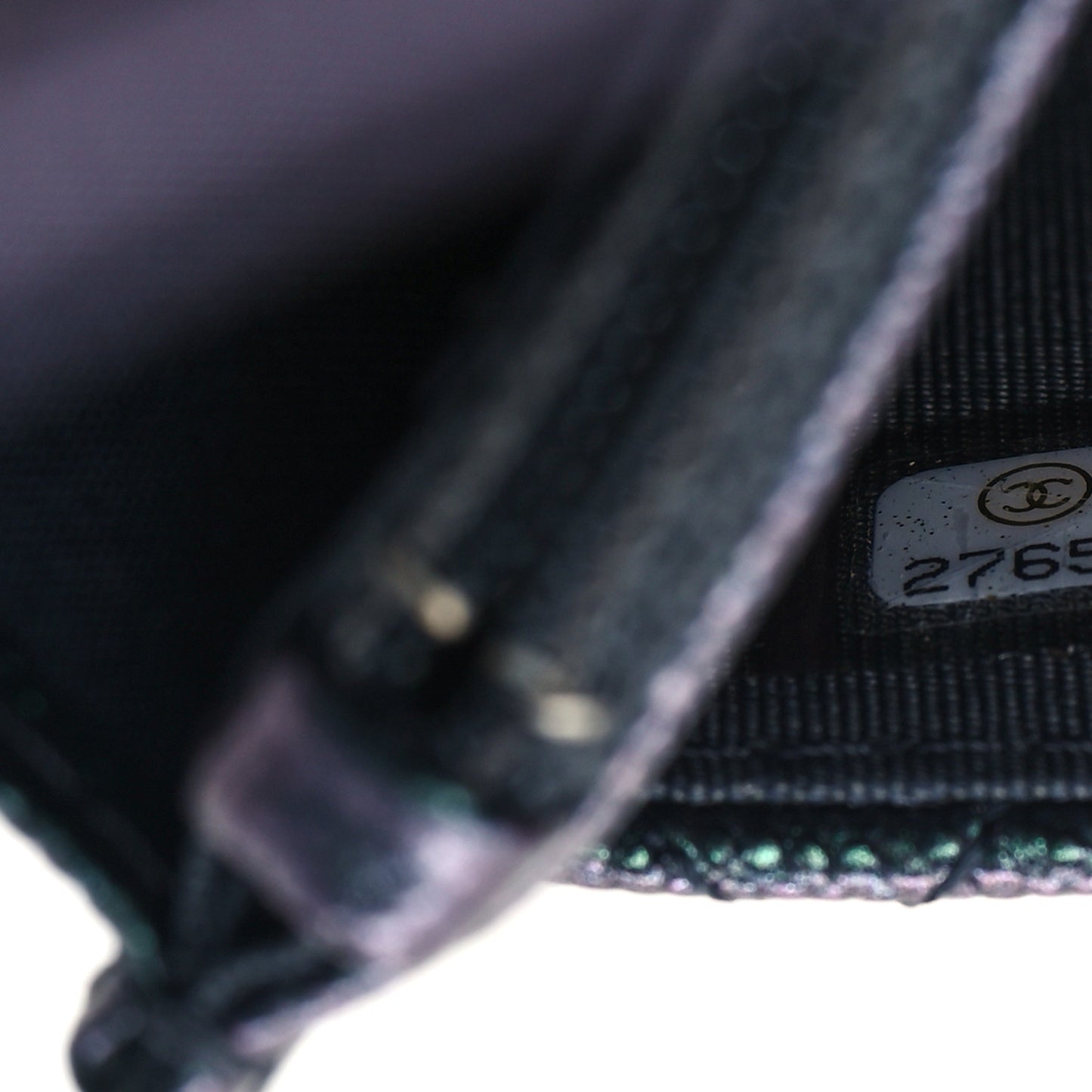Iridescent Caviar Quilted Wallet on Chain WOC Dark Blue