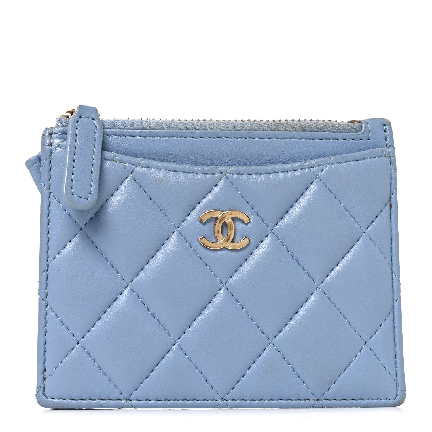Chanel Lambskin Quilted CC Zip Card Holder Light Blue 1911849