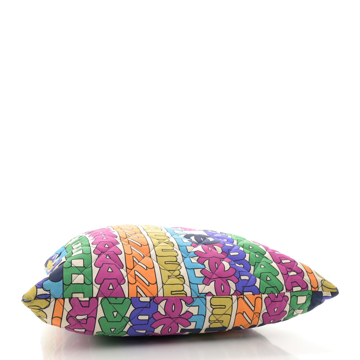 Printed Fabric Quilted Logo Large Shopping Tote Multicolor