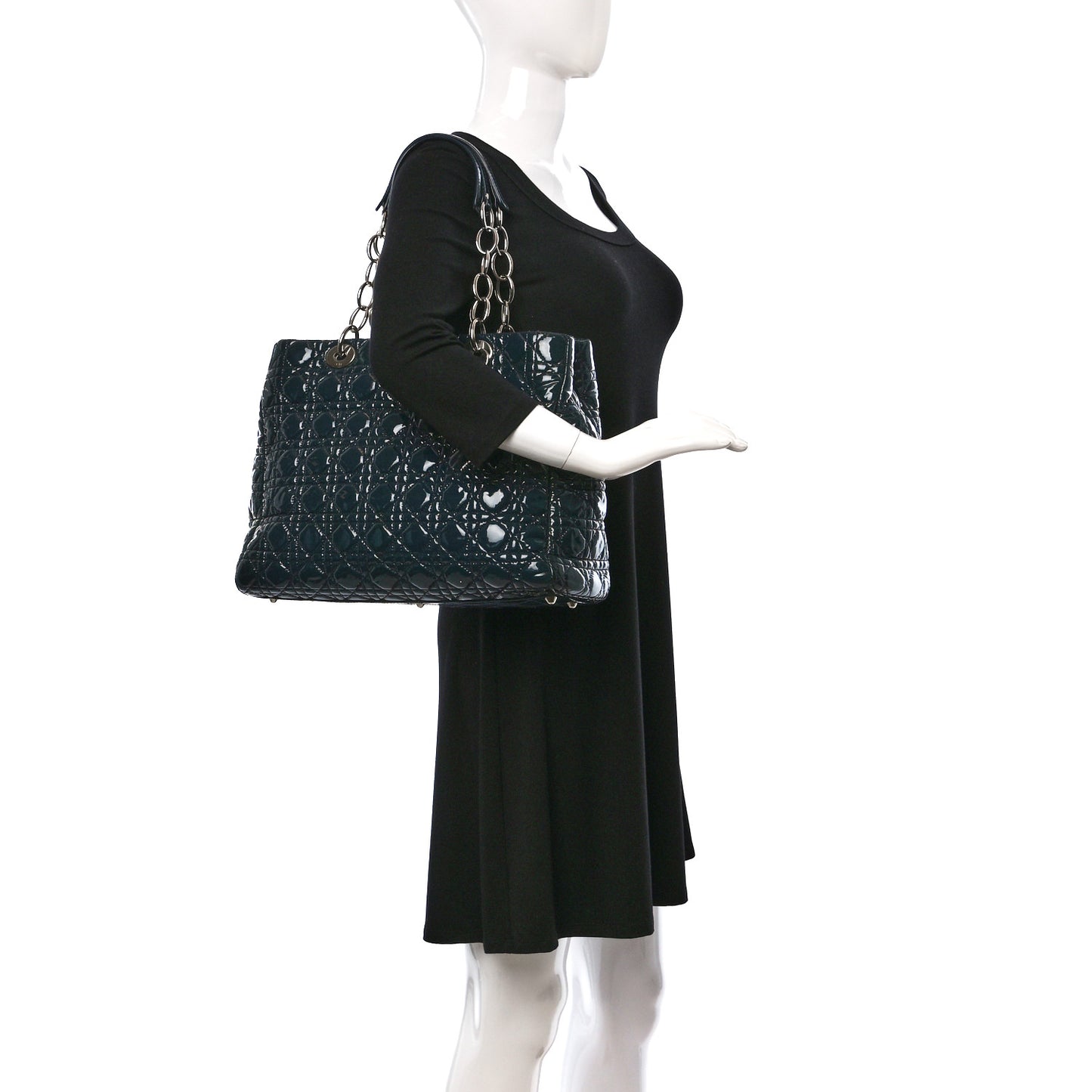 Patent Cannage Large Dior Soft Shopping Tote Turquoise