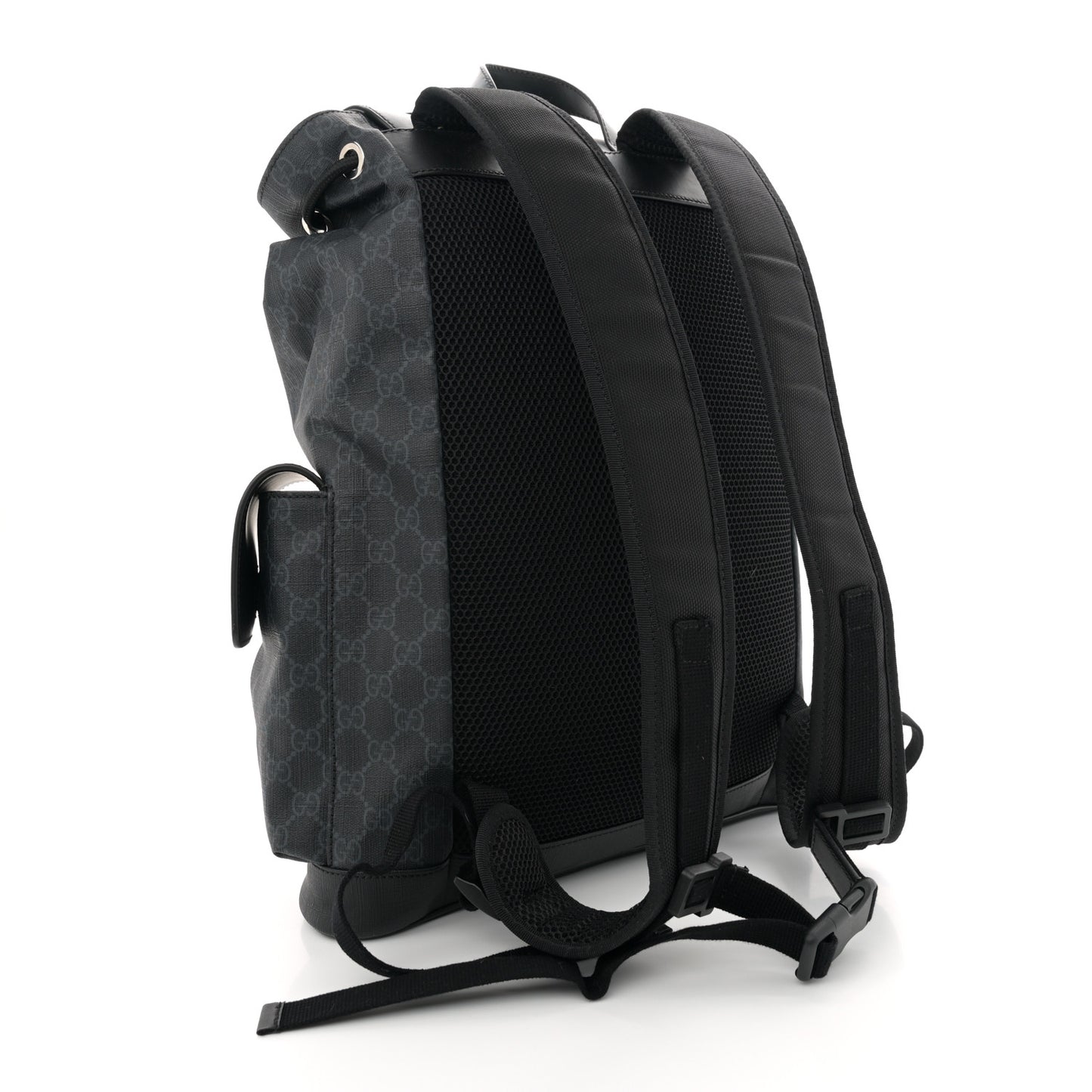 Soft GG Supreme Monogram Calfskin Web Double Buckle Backpack Black