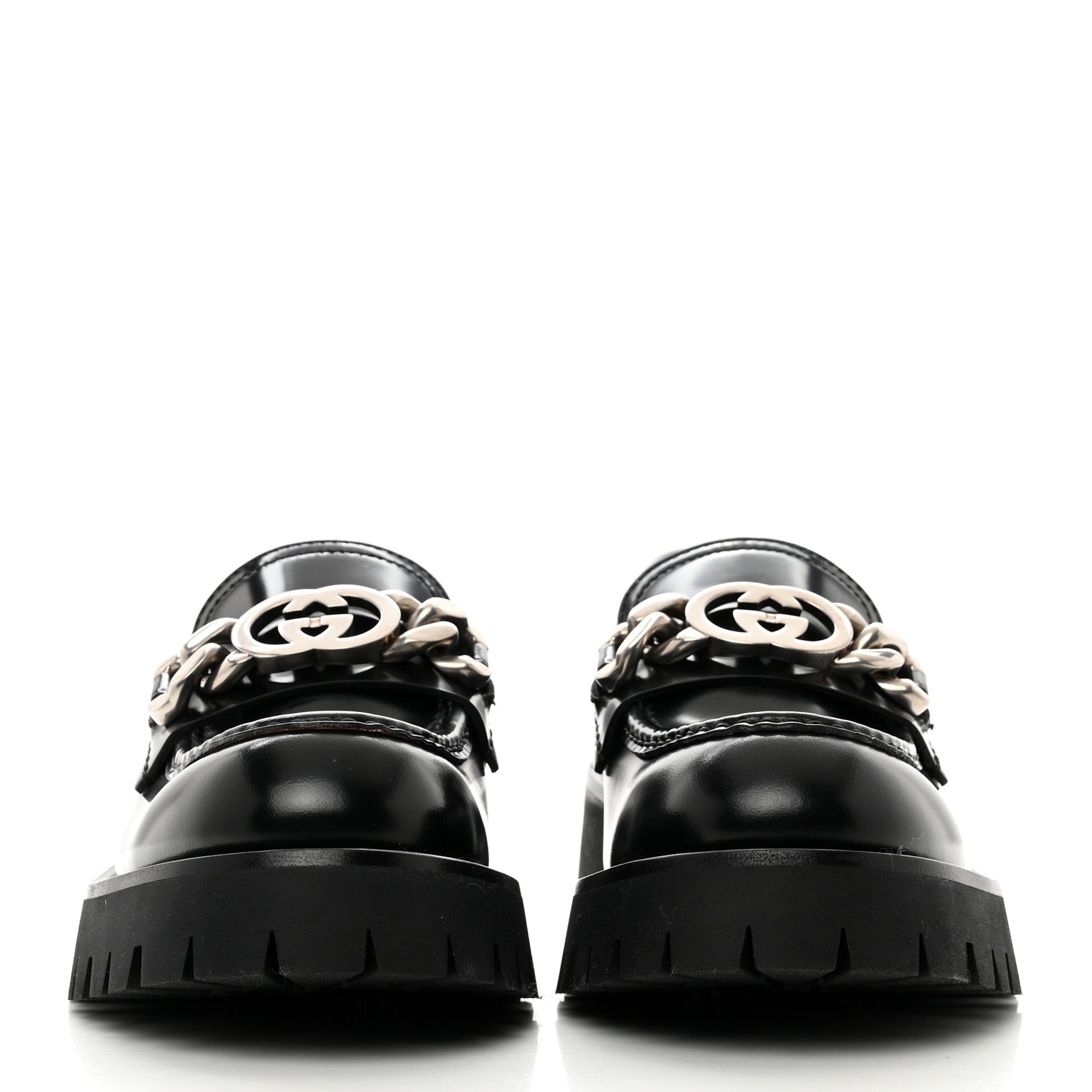 Gucci Cordovan Lux Womens Jeanne Platform Lug Sole 30/45mm Loafers 38 Black 2 of 8