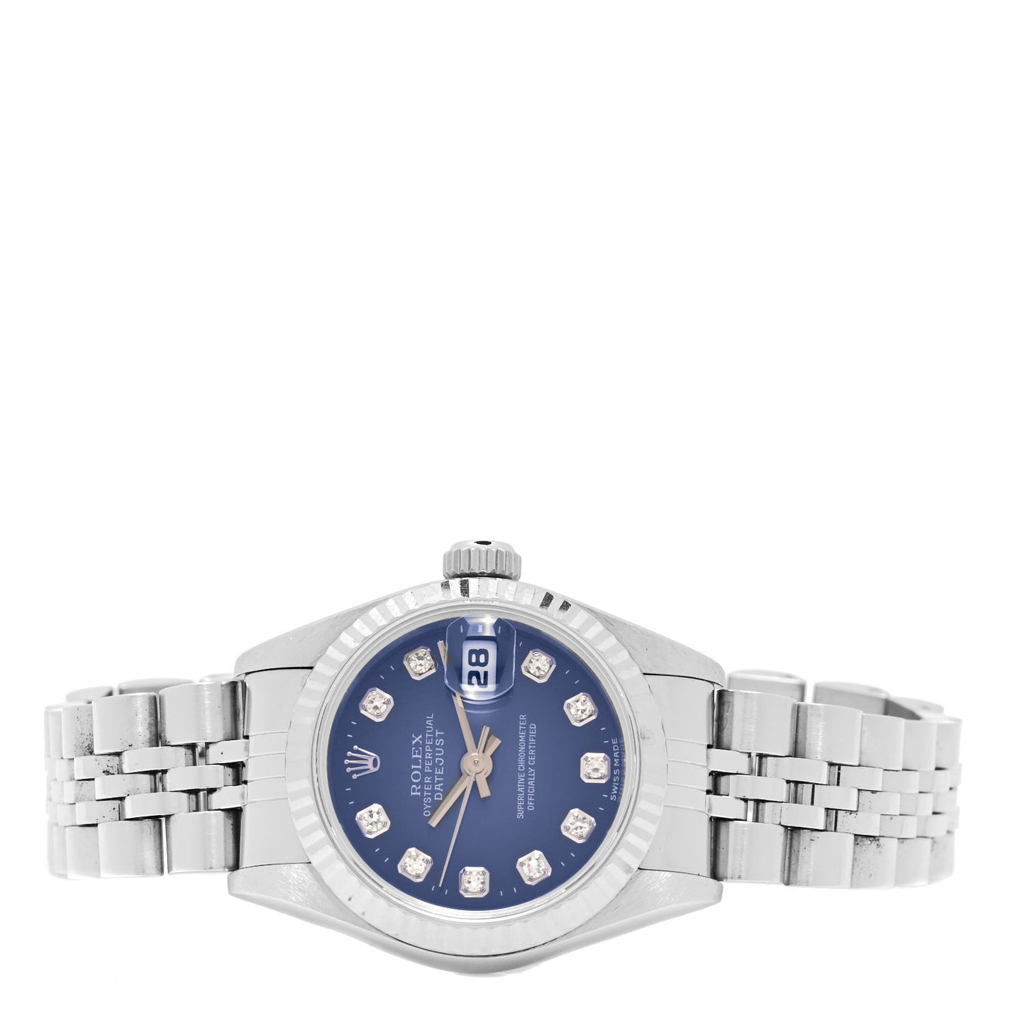 Stainless Steel 18K White Gold Diamond 26mm Oyster Perpetual Datejust Watch Blue Gradient 69174