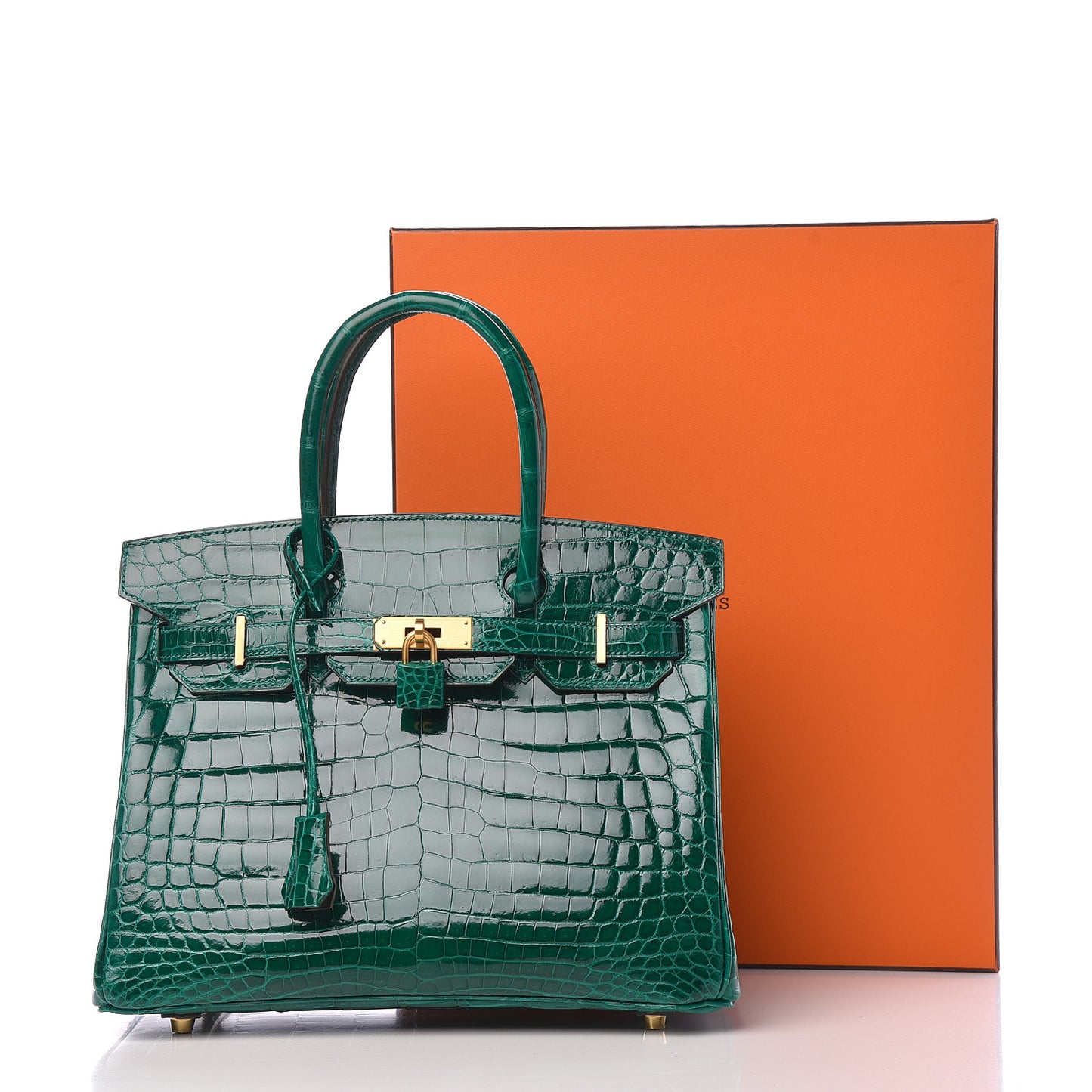 Shiny Niloticus Crocodile Horseshoe Birkin 30 Vert Emeraude Black
