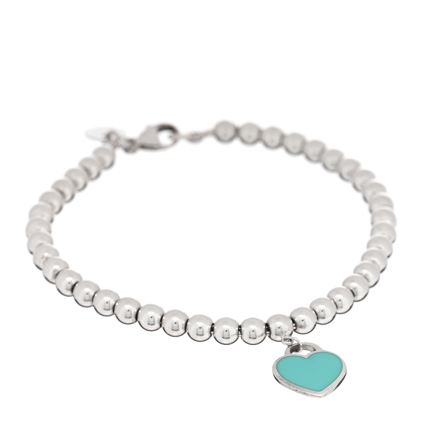 Sterling Silver Enamel 4mm Return To Tiffany Heart Tag Bead Bracelet Blue