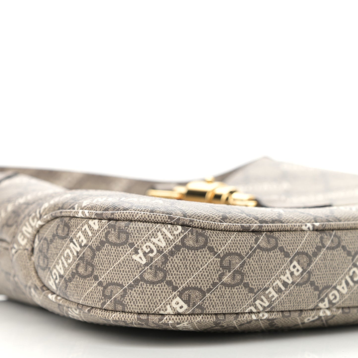 X BALENCIAGA GG Supreme Monogram Striped Logo Print Web Small Jackie 1961 Hobo Beige Ebony Mystic White