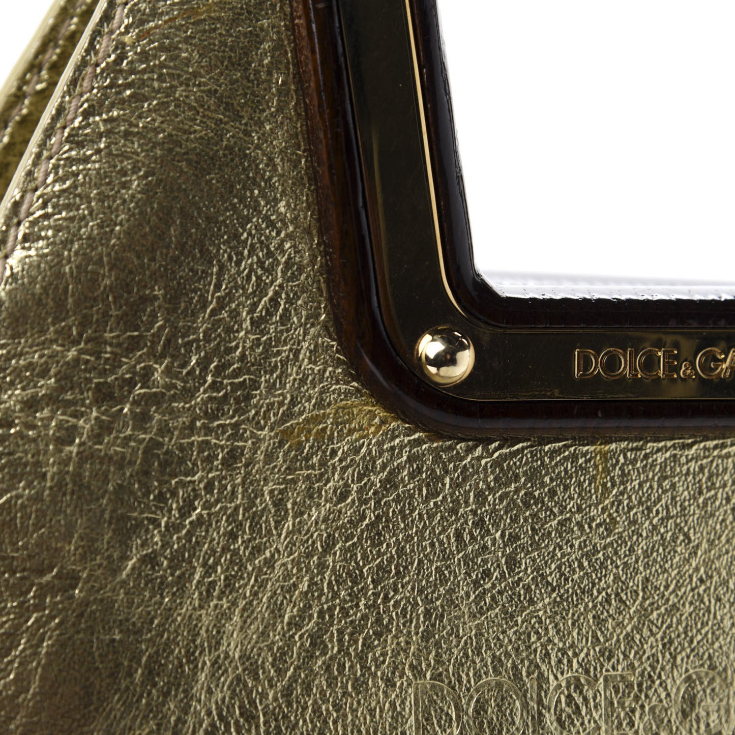 Metallic Calfskin Net Frame Tote Gold