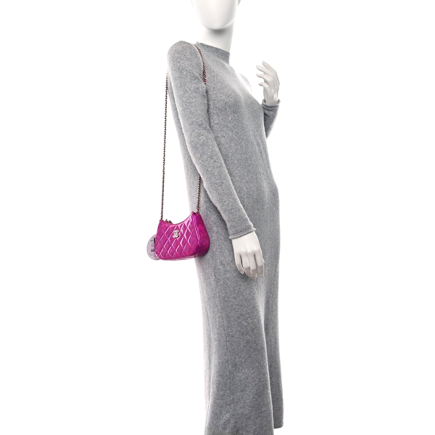 Iridescent Mirror Goatskin Clutch With Chain Pink