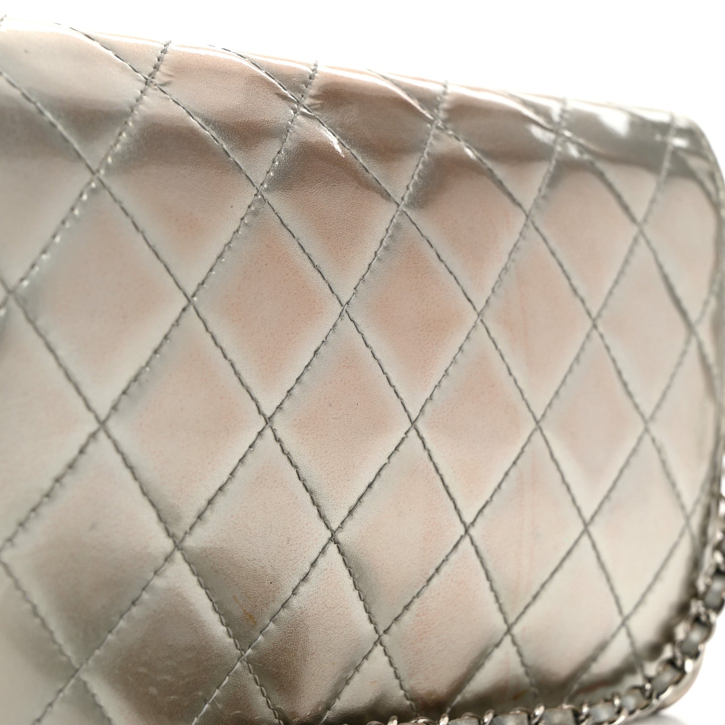 Patent Quilted Golden Class Wallet on Chain WOC Silver