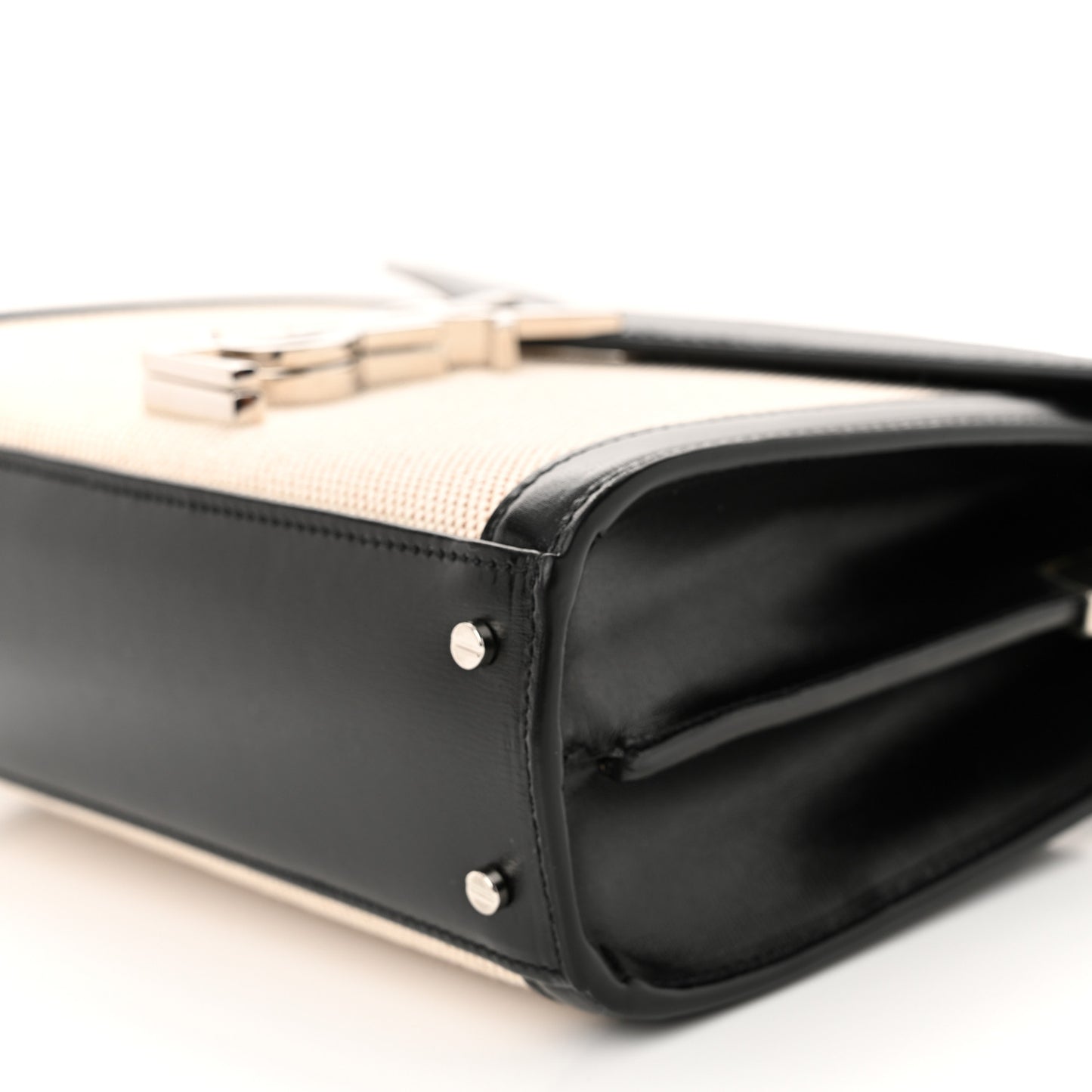 Canvas Calfskin Mini Classic Monogram Cassandra Top Handle Natural Beige Black