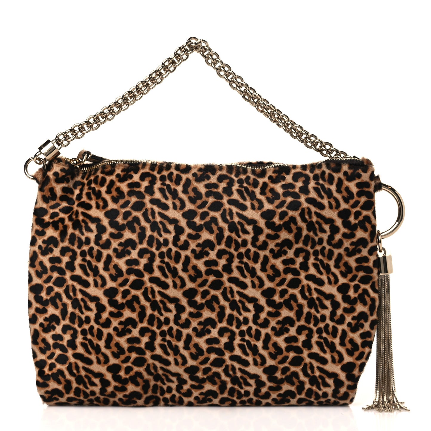 Pony Hair Leopard Print Callie Tassel Shoulder Bag Brown
