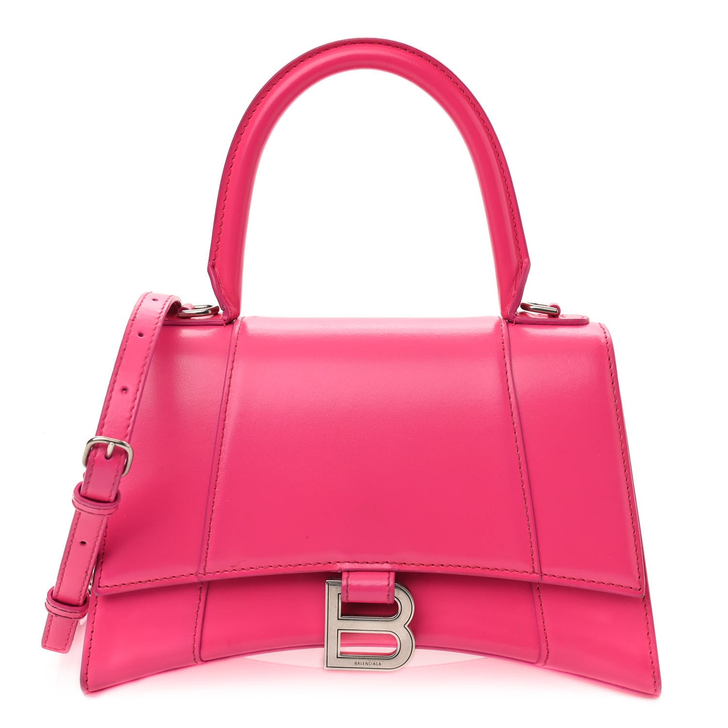 Shiny Box Calfskin Small Hourglass Top Handle Bag Acid Fuchsia