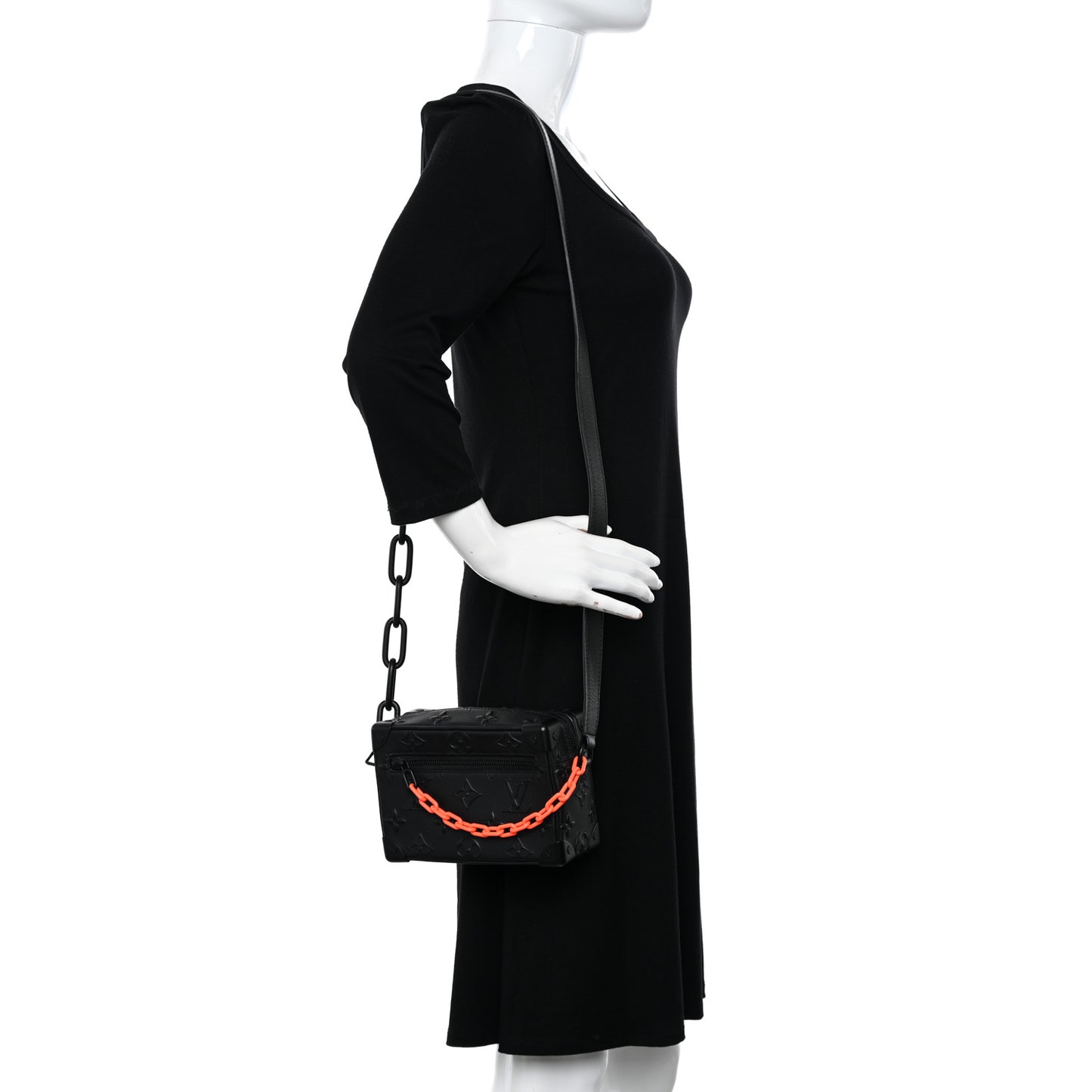 Calfskin Debossed Monogram Solar Ray Mini Soft Trunk Black