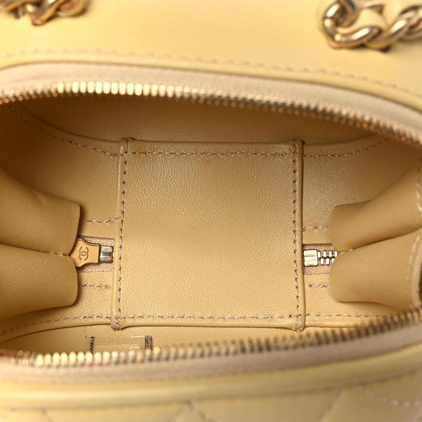 Lambskin Quilted CC Bubble Vanity Case With Chain Light Yellow