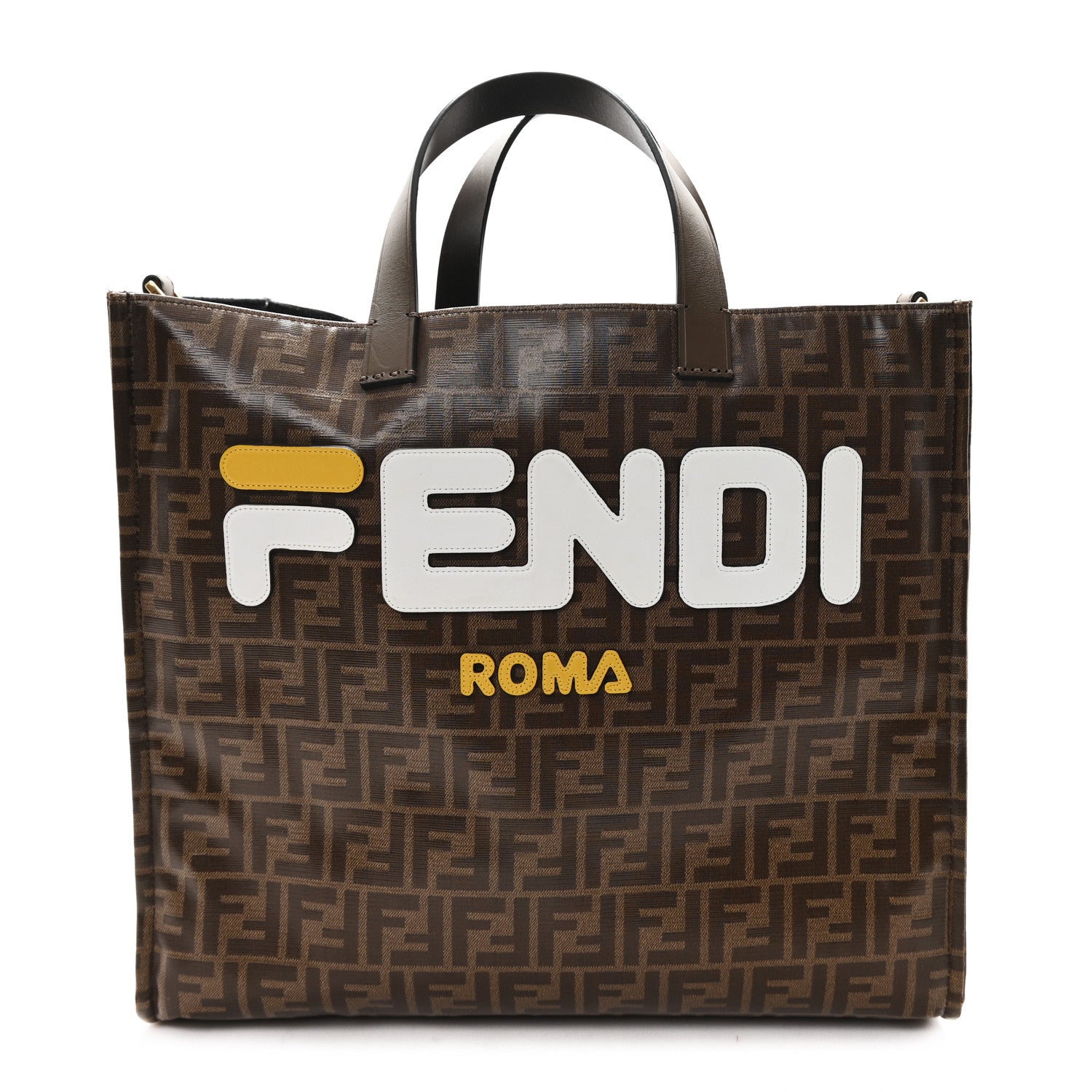 Fendi X FILA Glazed Fabric FF 1974 Mania Shopping Tote Bag Mogano