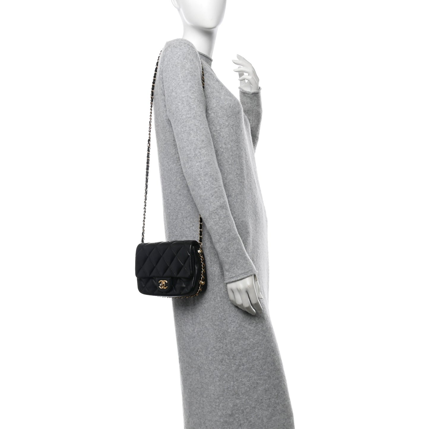 Lambskin Quilted Chain Around Mini Flap Bag Black