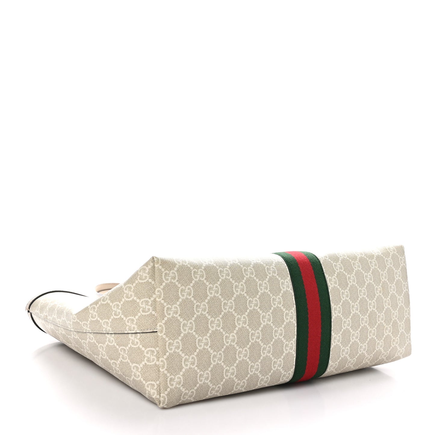GG Supreme Monogram Textured Dollar Calfskin Web Medium Ophidia Shopping Tote Beige Mystic White Oatmeal
