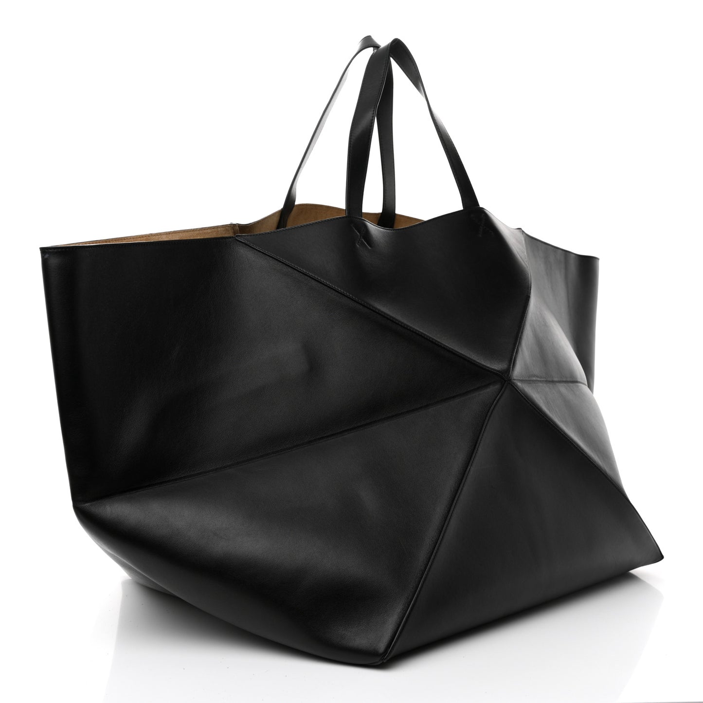 Shiny Calfskin XXL Puzzle Fold Tote Black