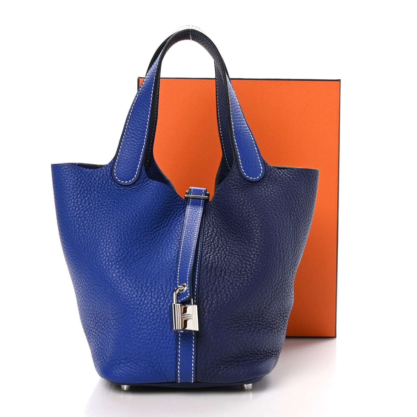 Taurillon Clemence Casaque Picotin Lock 18 PM Bleu Electrique Bleu Encre