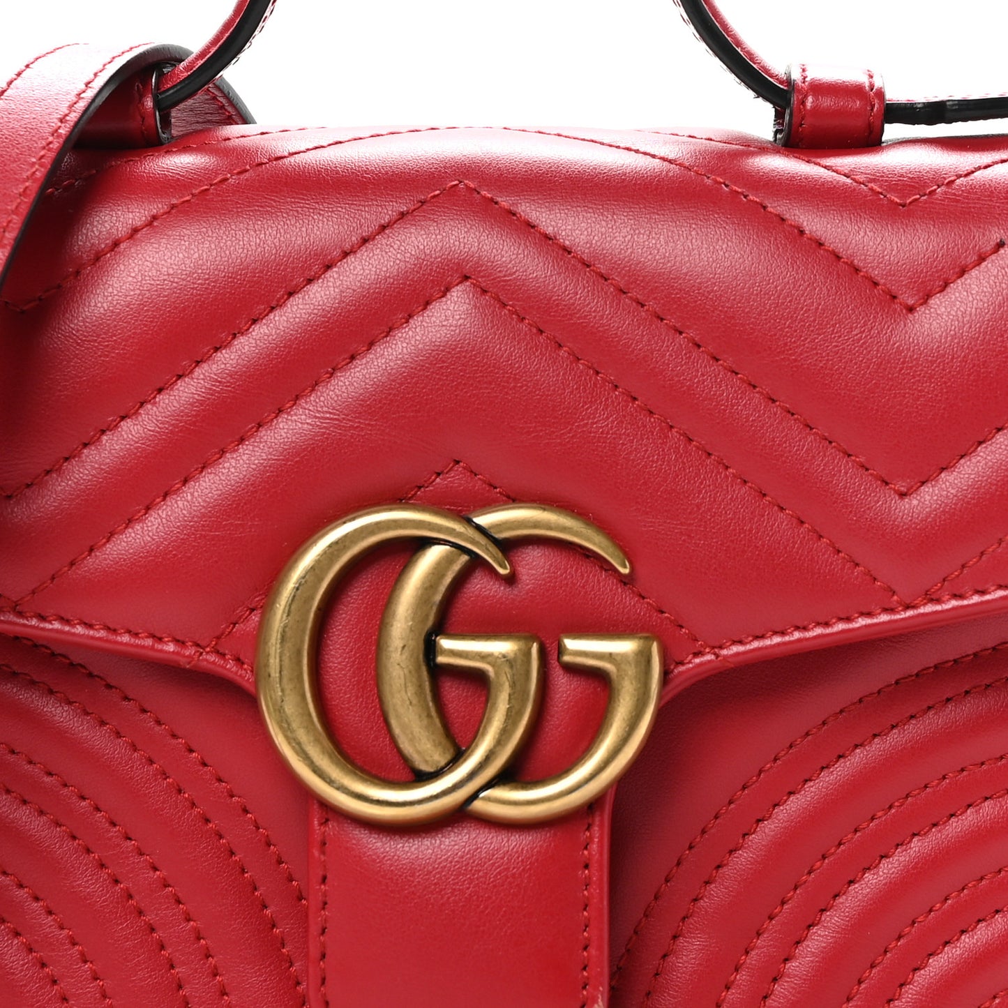 Calfskin Matelasse Mini GG Marmont Top Handle Shoulder Bag Hibiscus Red