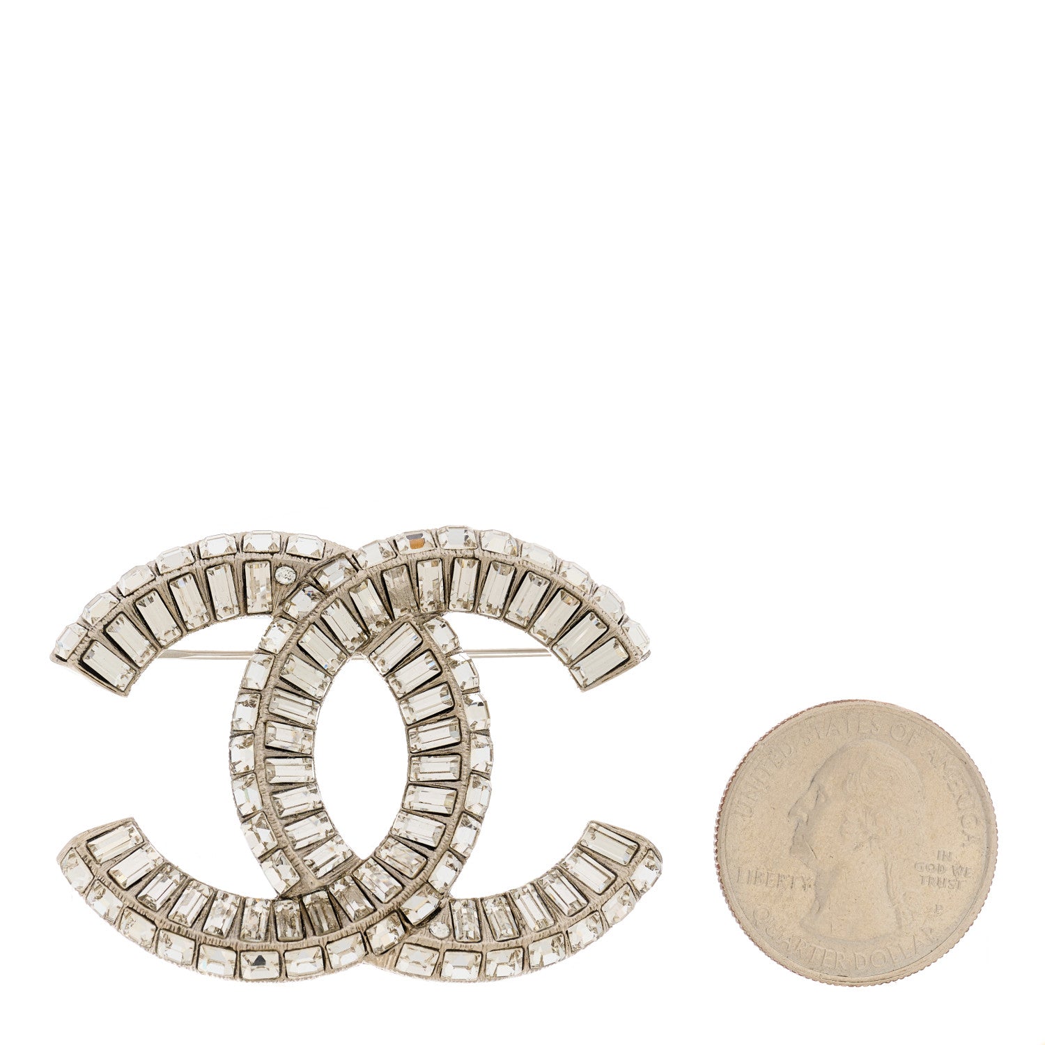 Chanel Baguette Crystal CC Brooch Silver 2 of 5