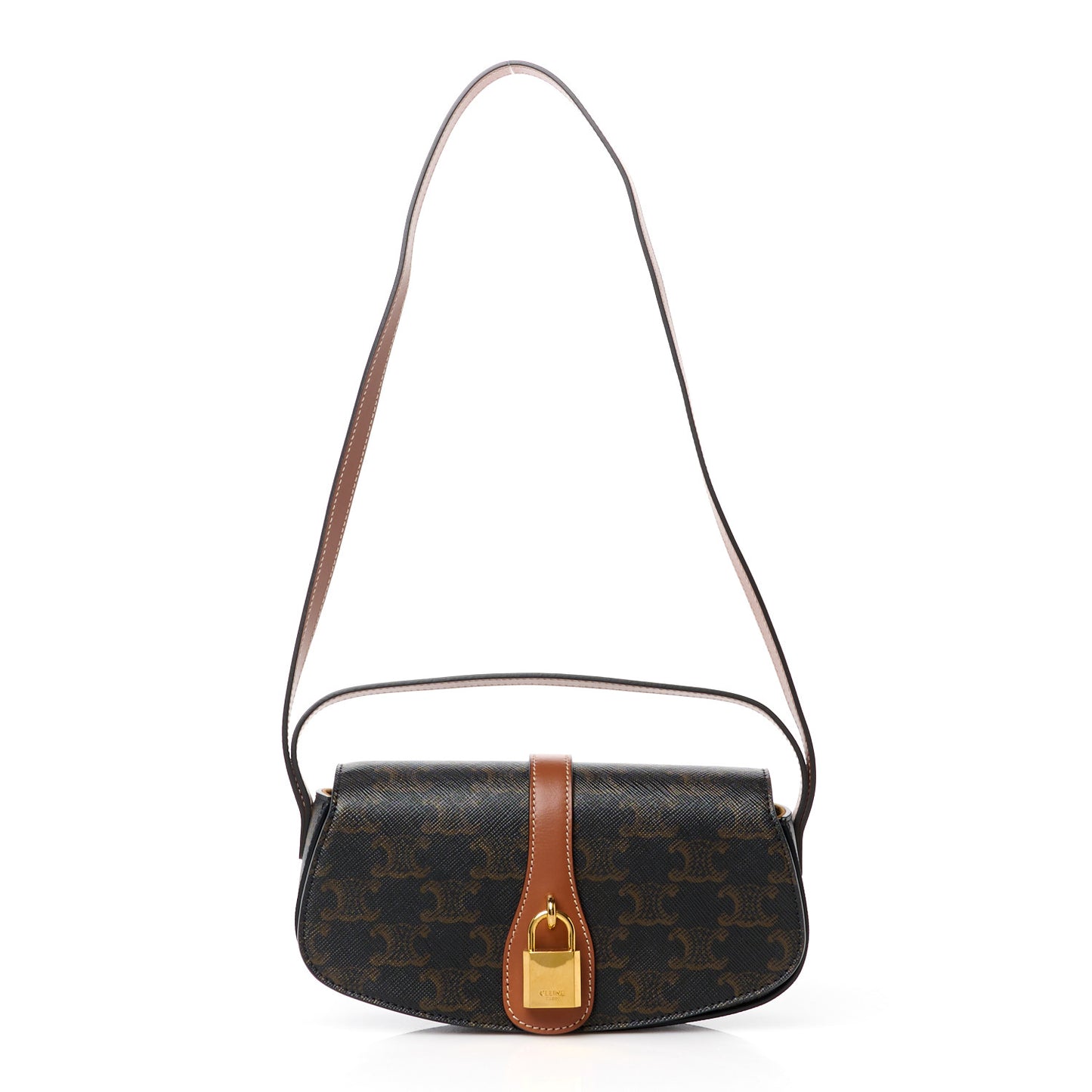 Triomphe Canvas Calfskin Tabou Clutch on Strap Tan