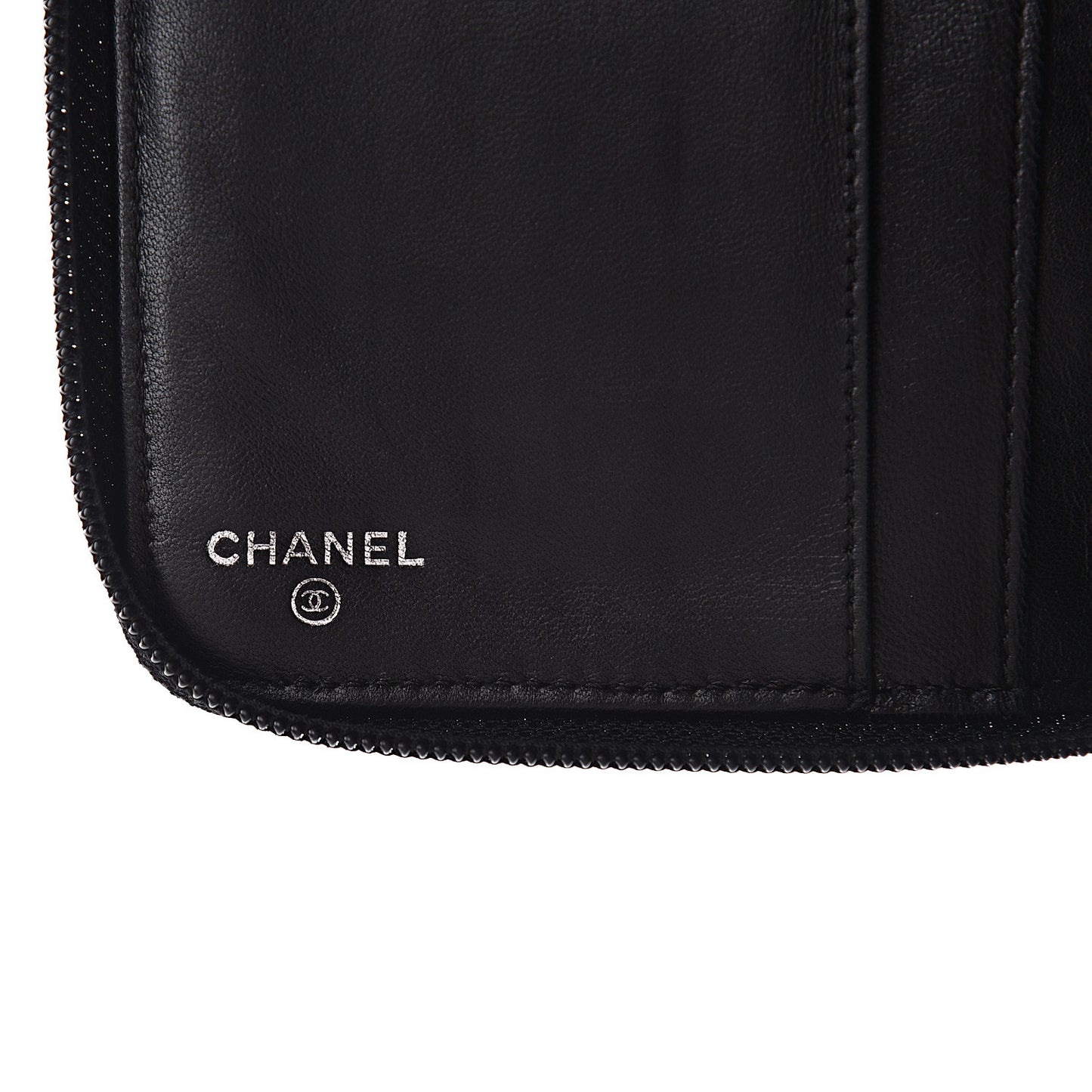 Patent Calfskin Lucky Symbols Zip Around Wallet Black