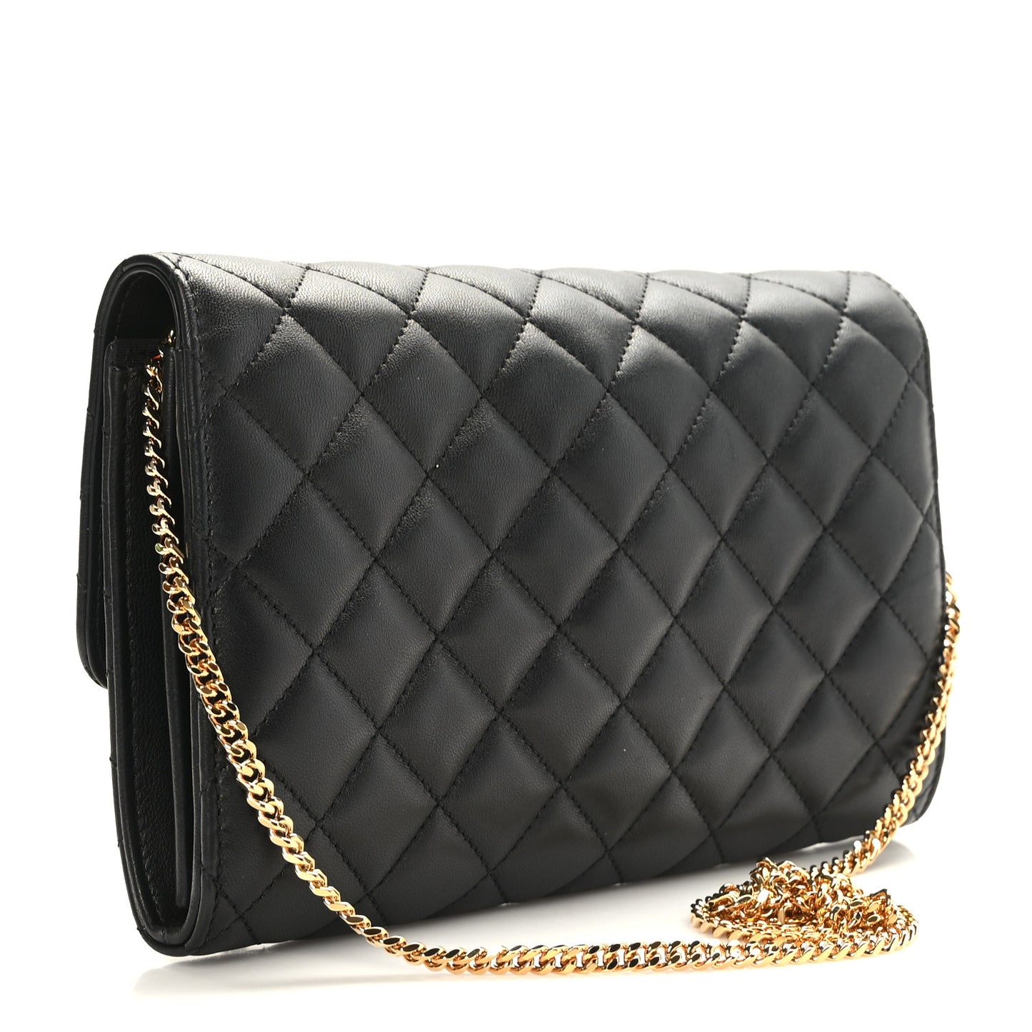 Lambskin Quilted Medusa Wallet on Chain Crossbody Black