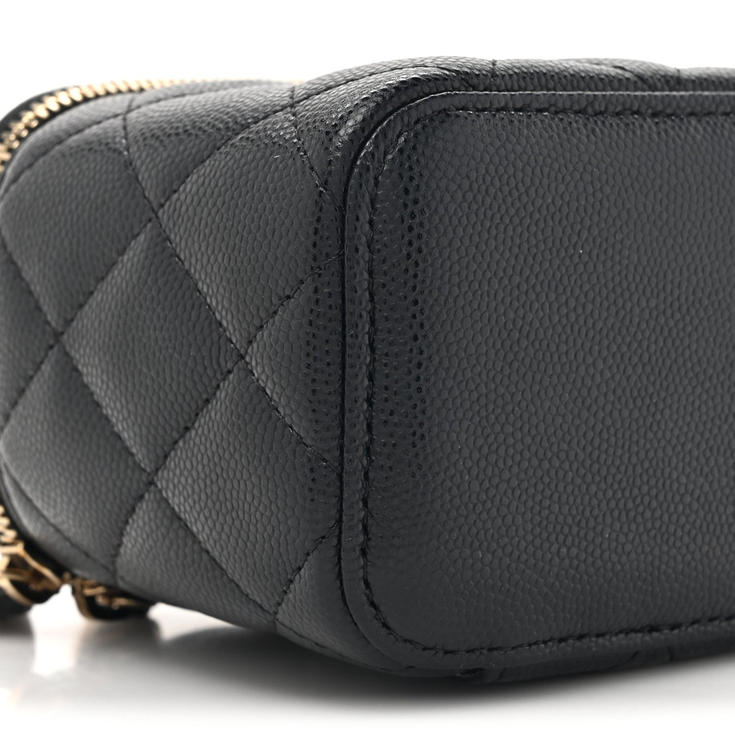 Caviar Quilted Mini Vanity Case With Chain Black
