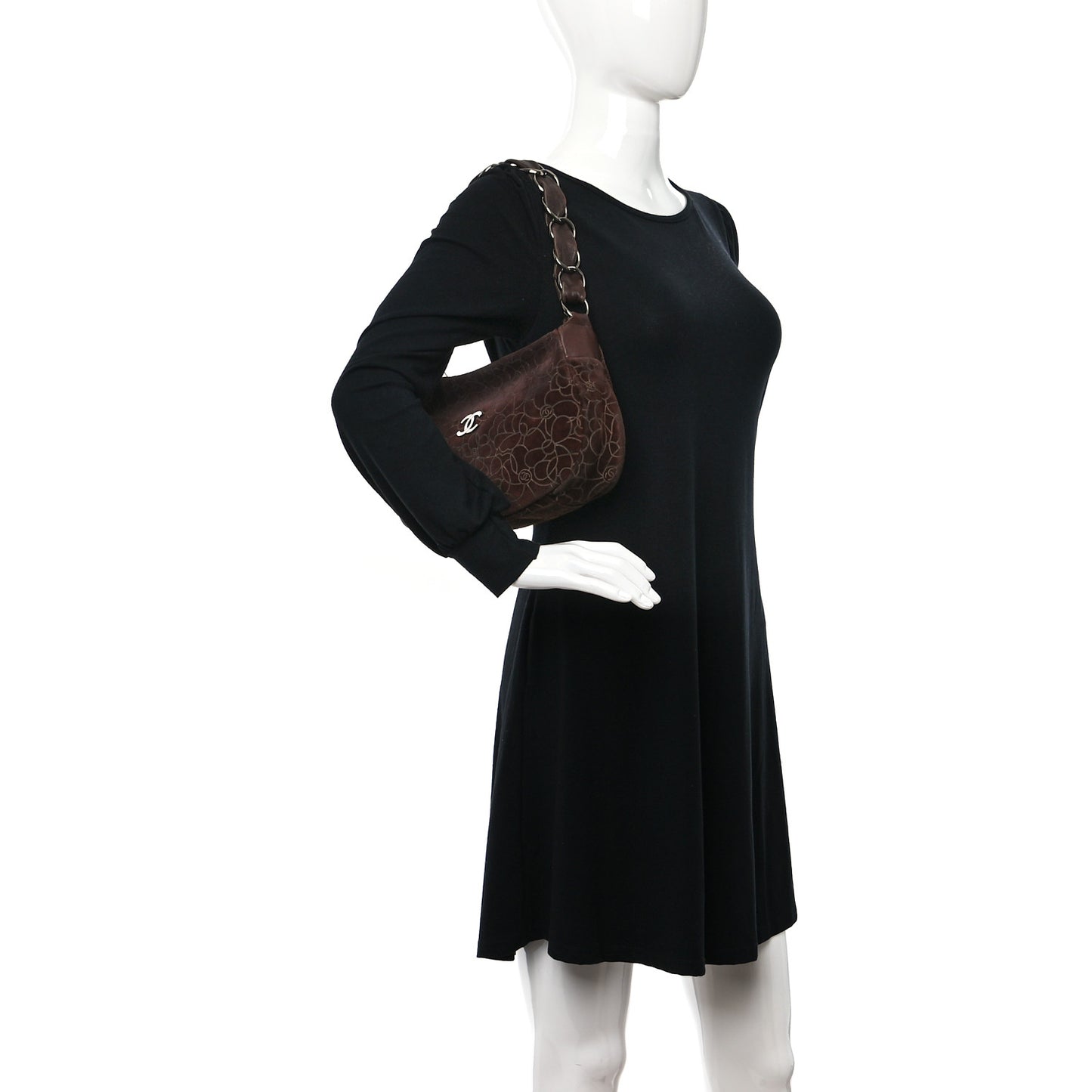 Suede Camellia Shoulder Bag Brown