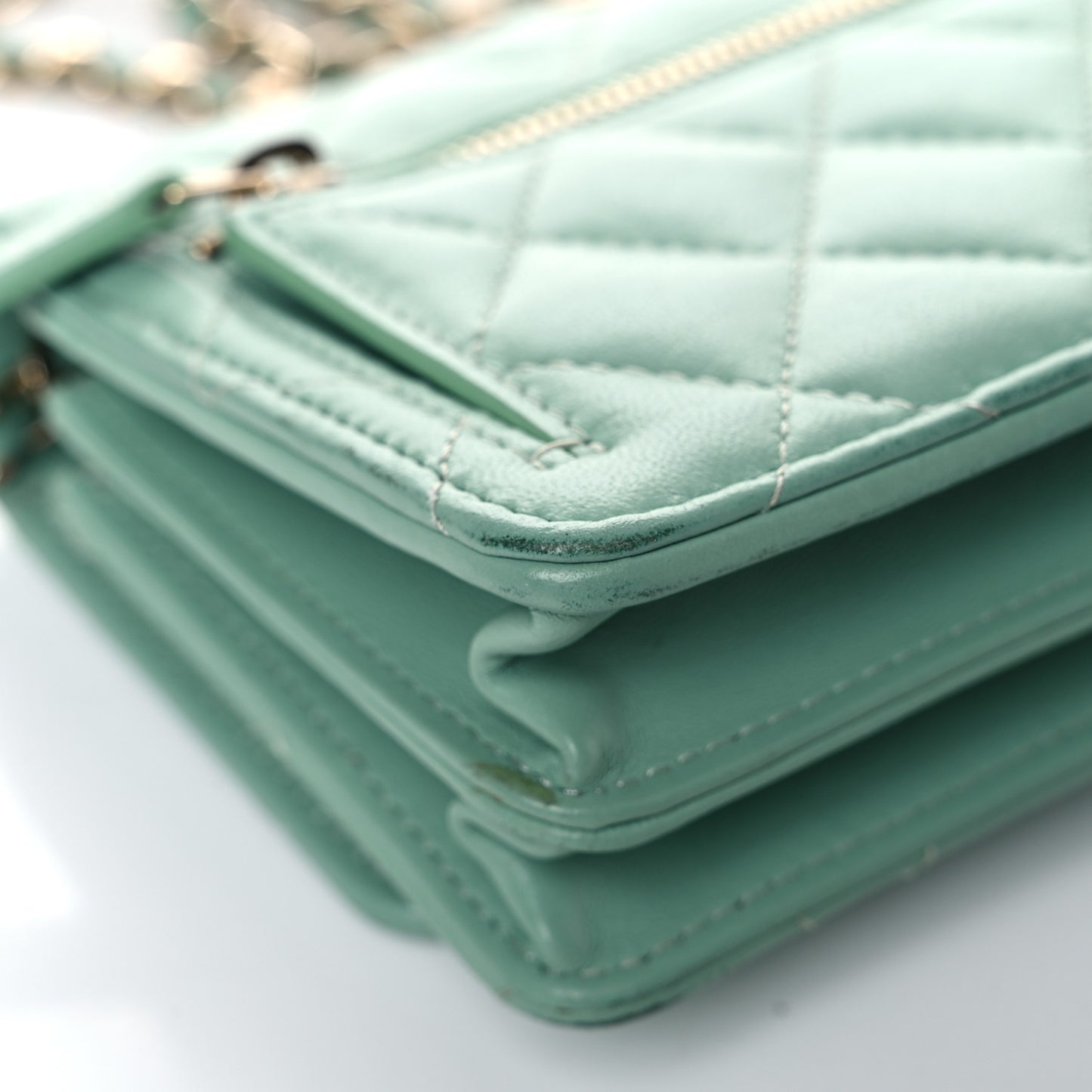 Lambskin Quilted Mini Wallet On Chain WOC Light Green