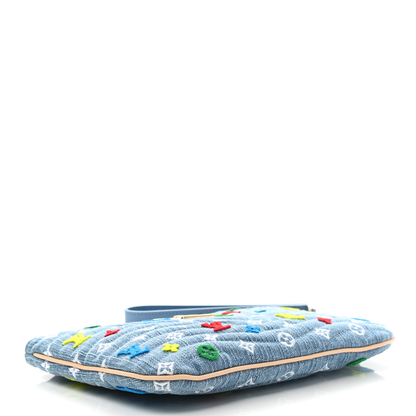 Embroidered Monogram Denim New Wave Zipped Pochette Blue