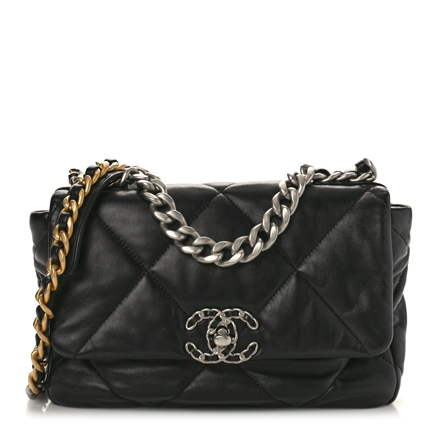 Shiny Goatskin Quilted Medium Chanel 19 Flap Black