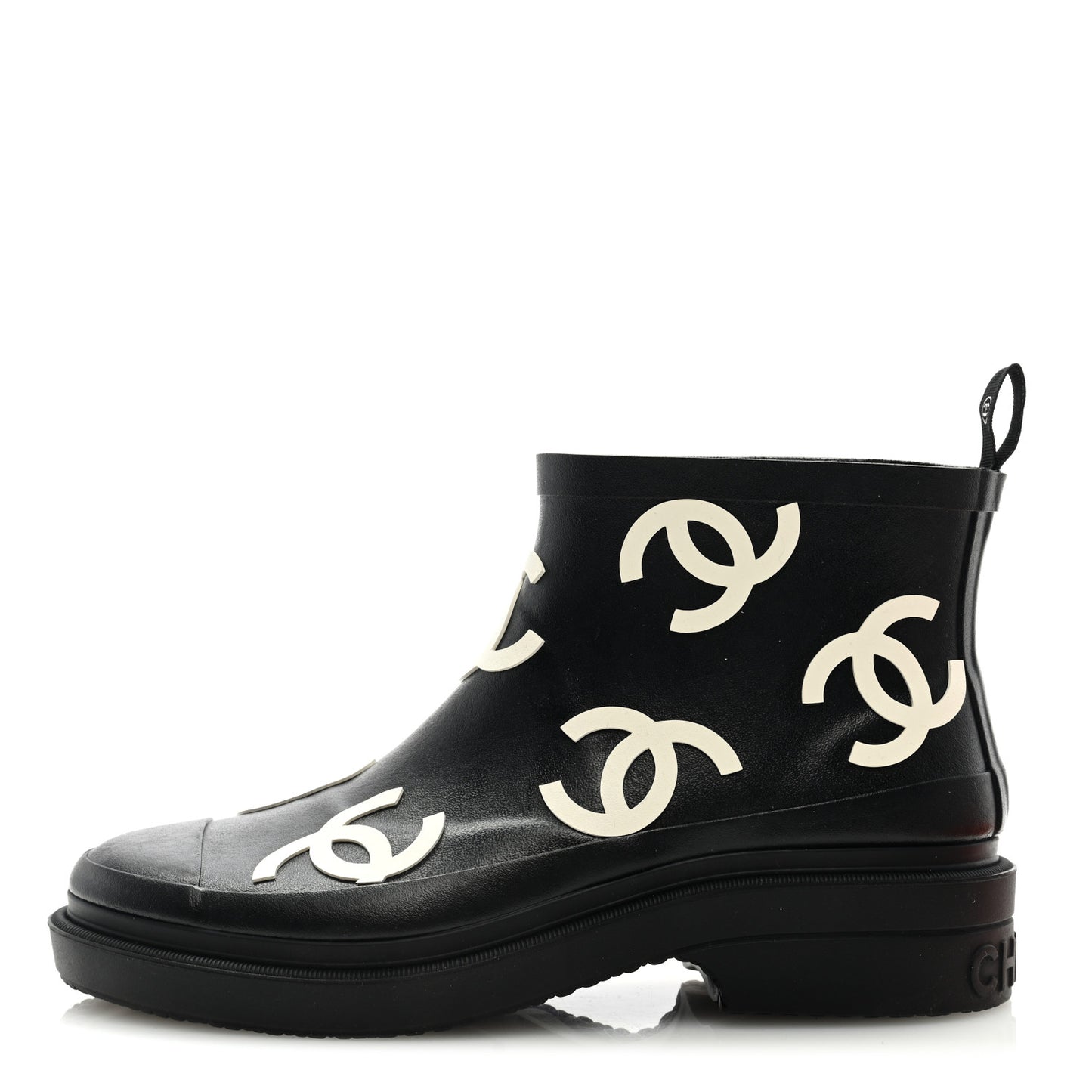 Rubber CC Print Boots 36 Black