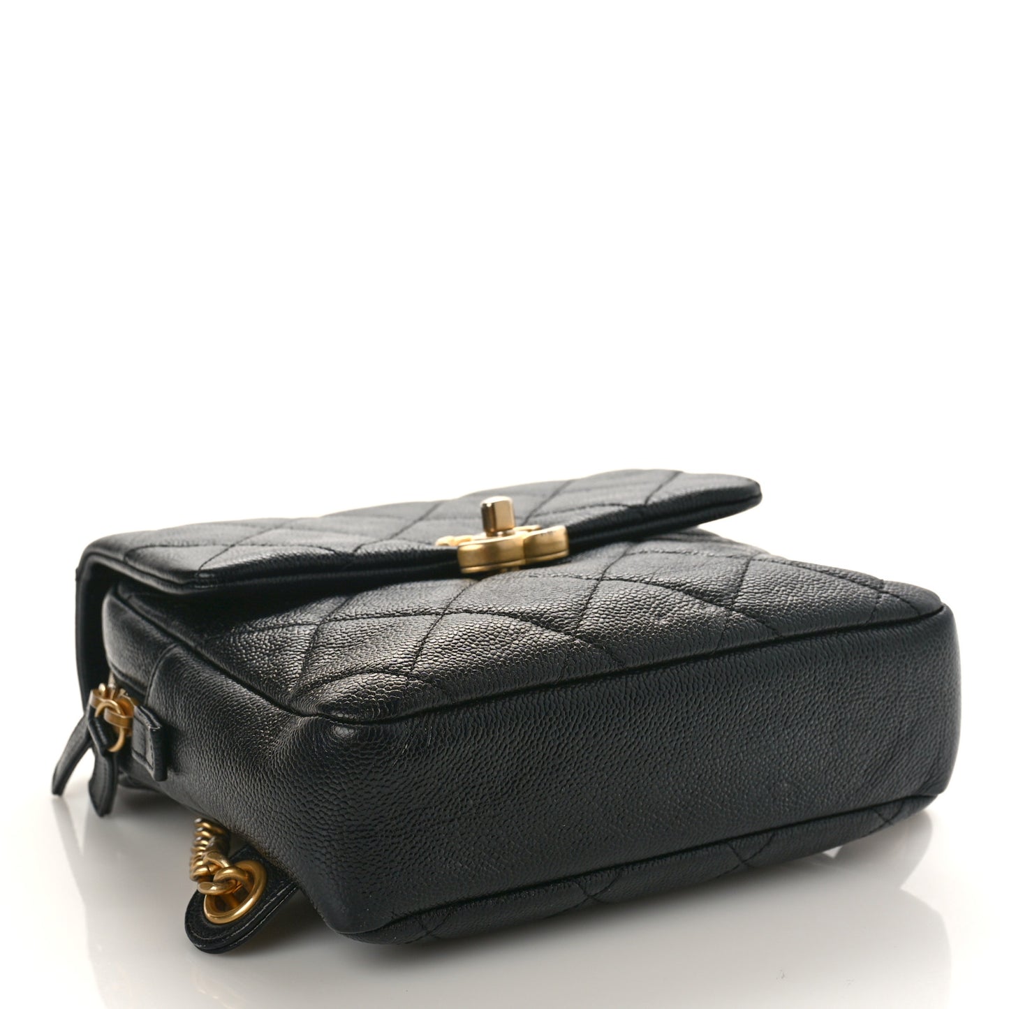 Shiny Caviar Quilted Chain Melody Backpack Black