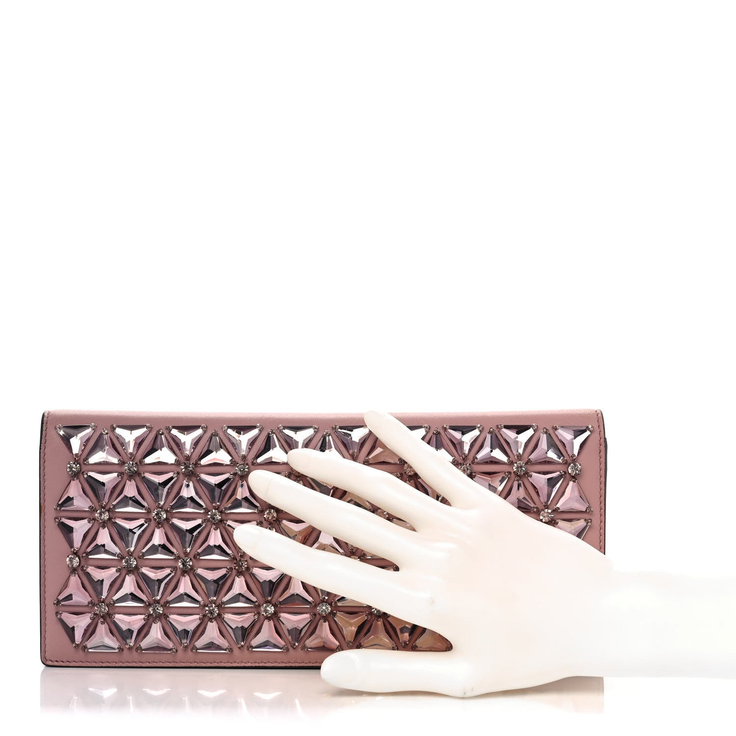 Nappa Crystal Triangles Clutch Rose Baby Candy Rame