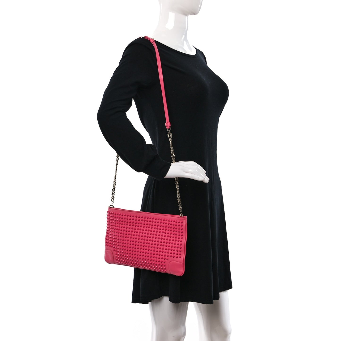 Calfskin Spikes Loubiposh Chain Clutch Fuchsia