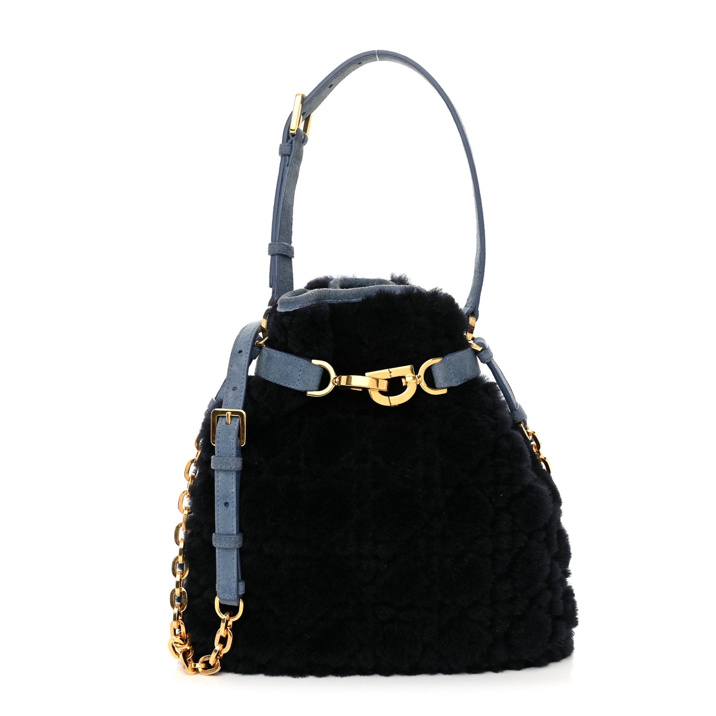 Shearling Suede C'est Dior Cannage Bucket Bag Navy