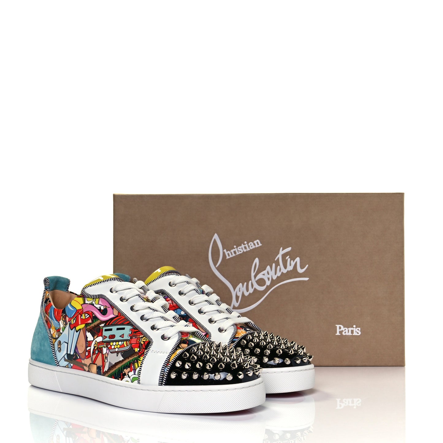 Calfskin Patent Mens Louis Junior Spikes Orlato Flat Sneakers 44 Version Multicolor