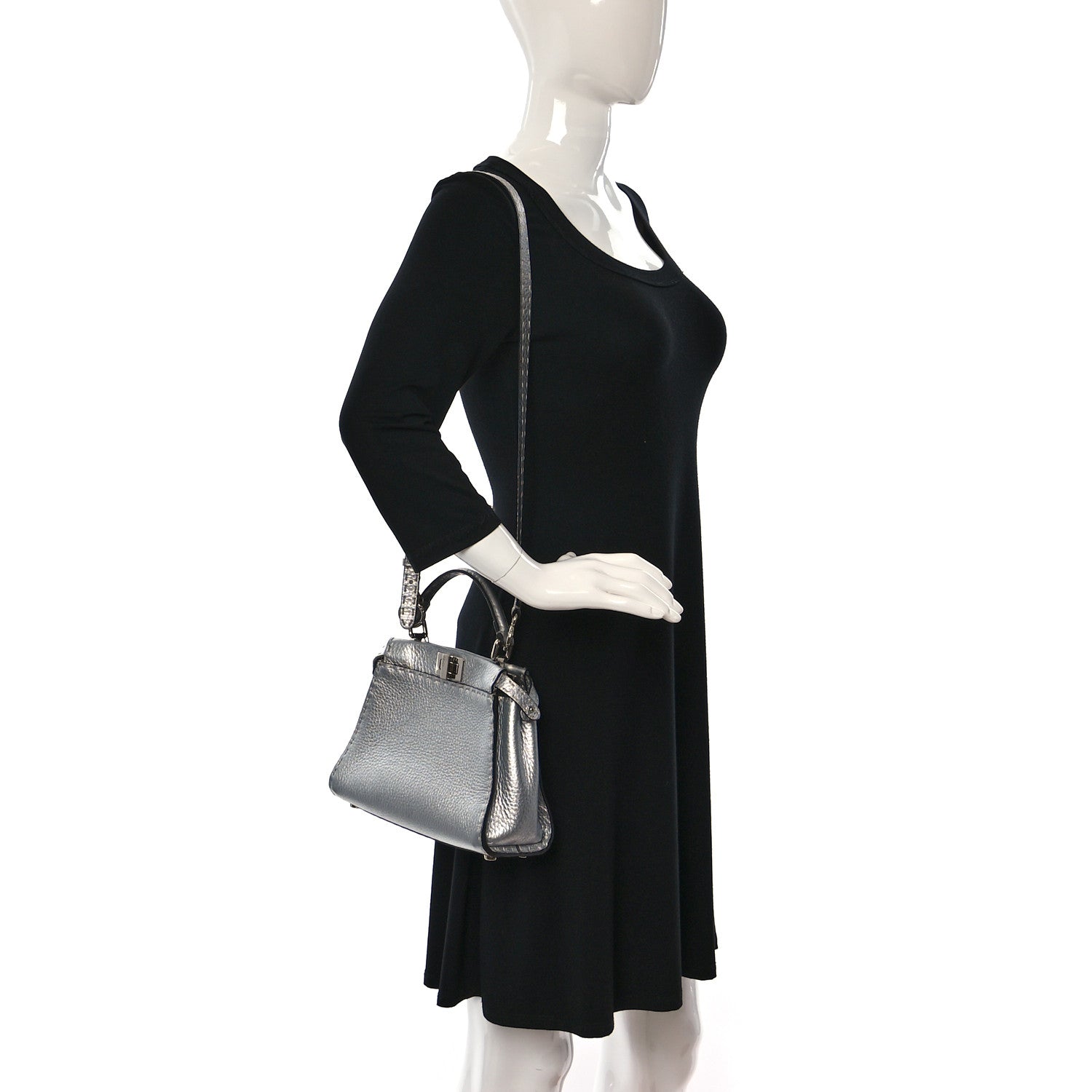 Fendi Cuoio Romano Lux Selleria Mini Peekaboo Iconic Satchel Argento 2 of 10