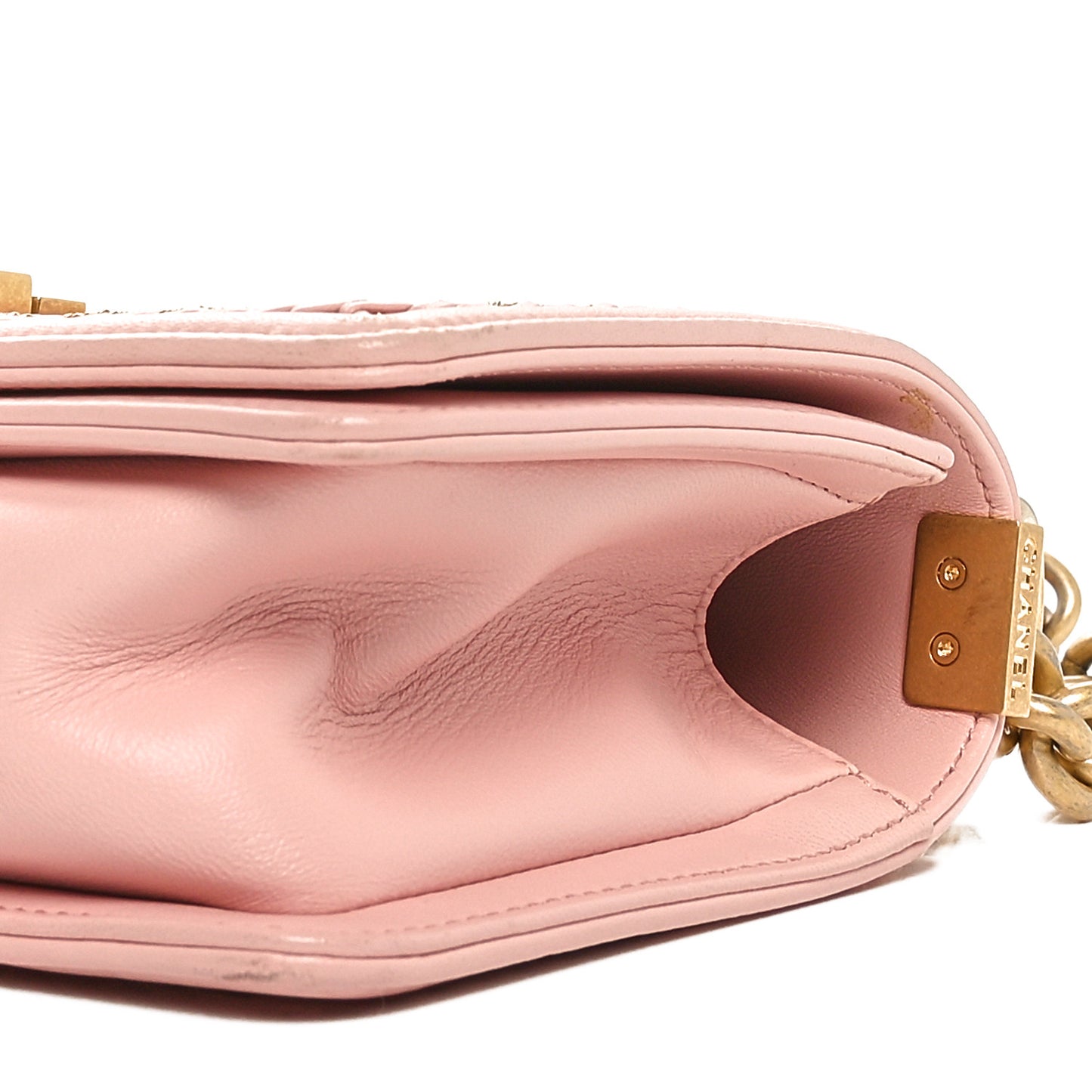 Lambskin Quilted Small Chain Around Boy Flap Pink