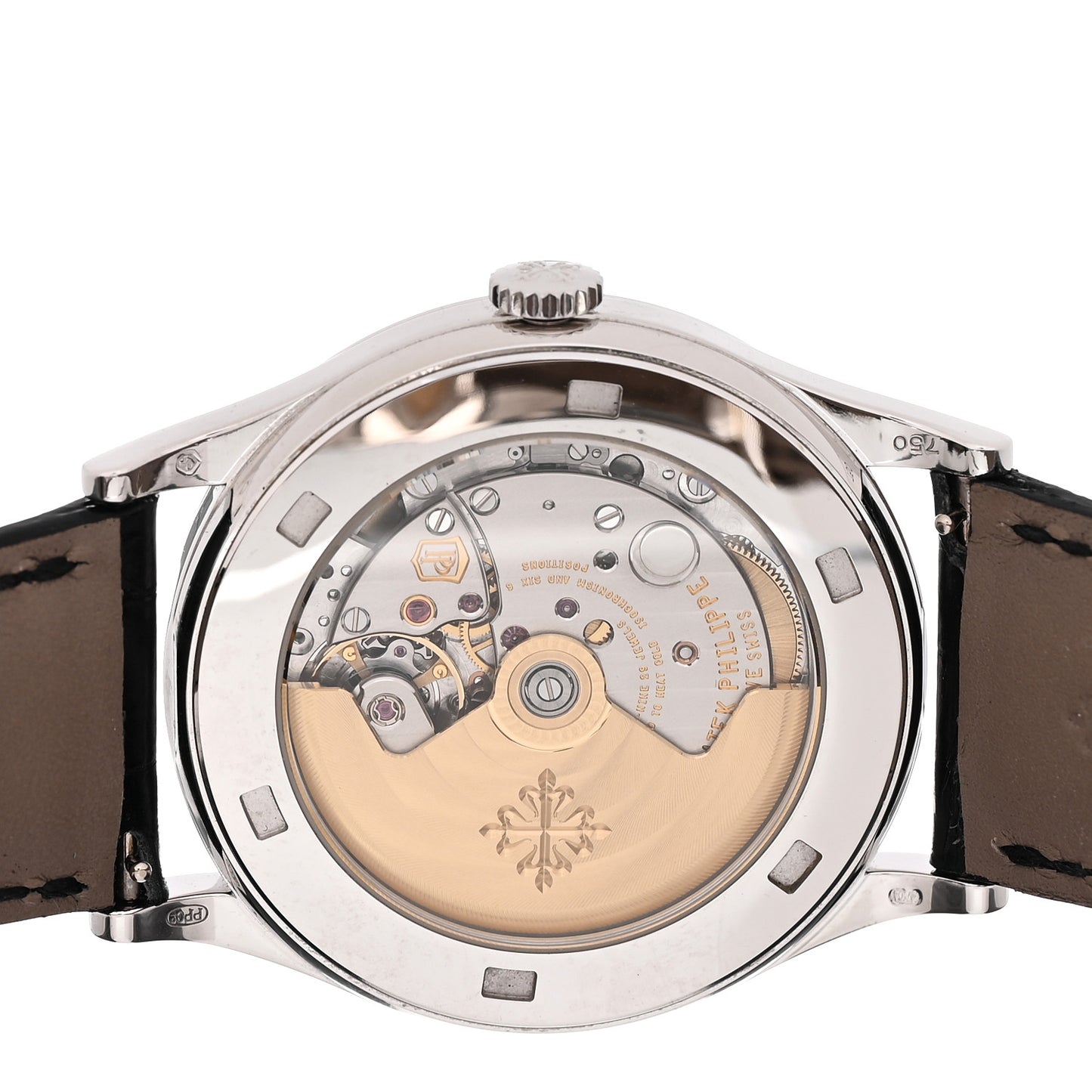 18K White Gold Alligator Diamond Bezel 38mm Calatrava Automatic Watch Black 5297G-001