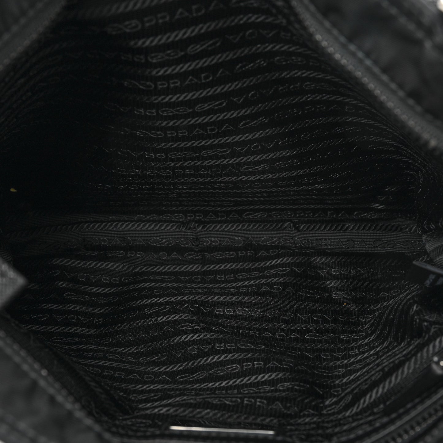 Re-Nylon Saffiano Pocket Flat Messenger Bag Black