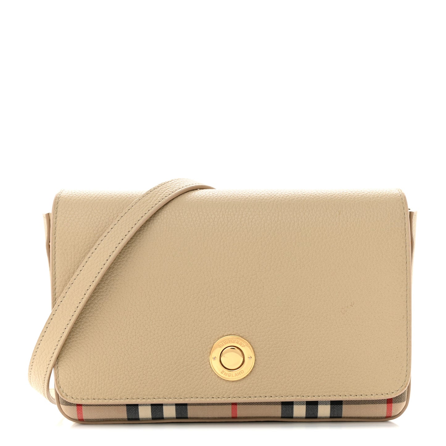 Grainy Calfskin Vintage Check Hampshire Crossbody Beige